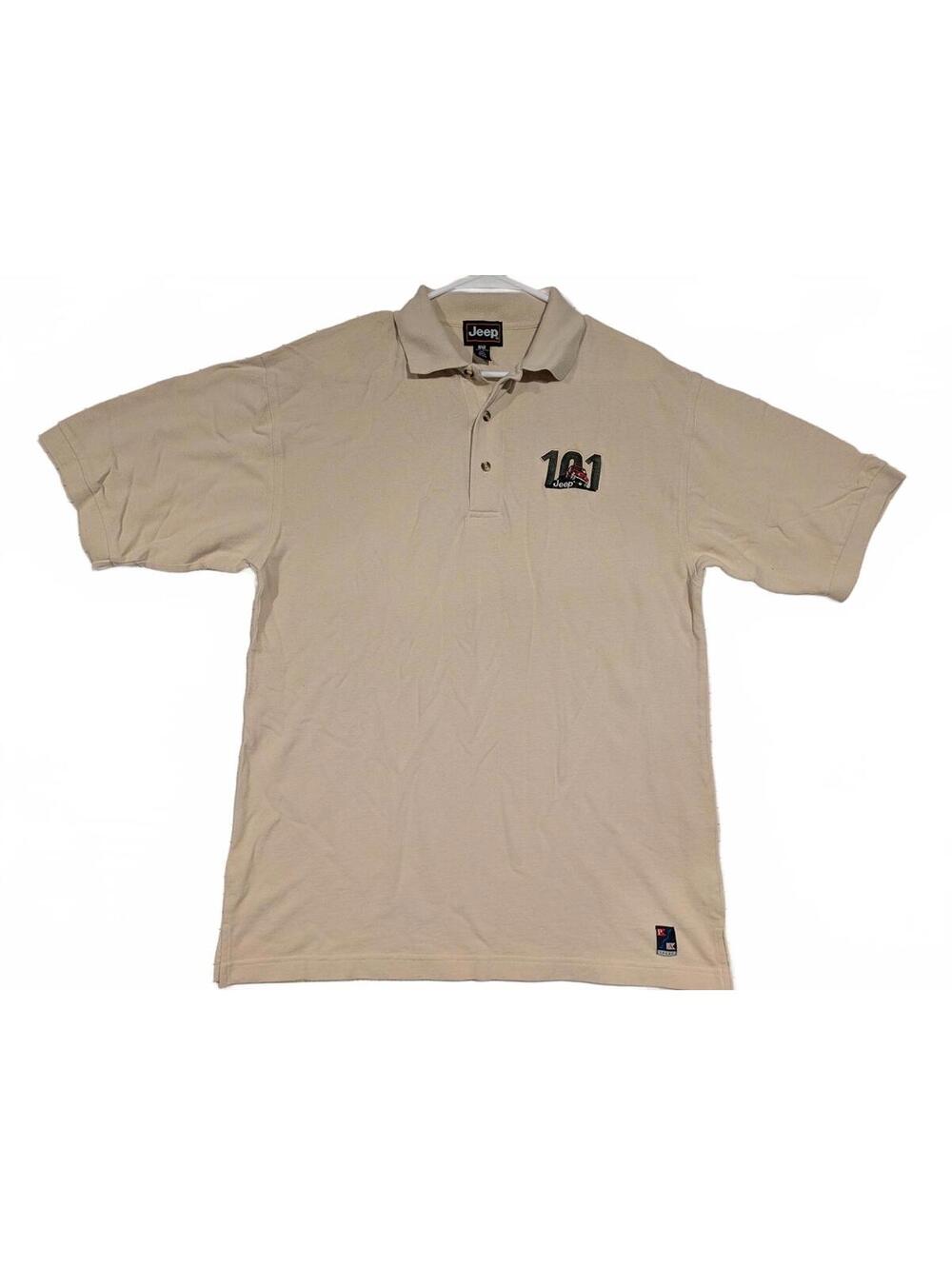Jeep 101 Off Road Embroidered Logo Beige Polo Shirt Embroidered Mens Large
